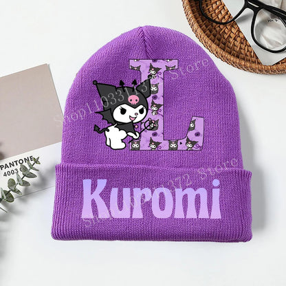 Personalized Gothic Bunny Beanie - Custom Letter Kawaii Knit Cap
