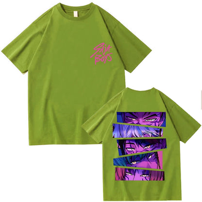 Cyberpunk Sunset Oversized Tee - Retro Neon Harajuku Streetwear