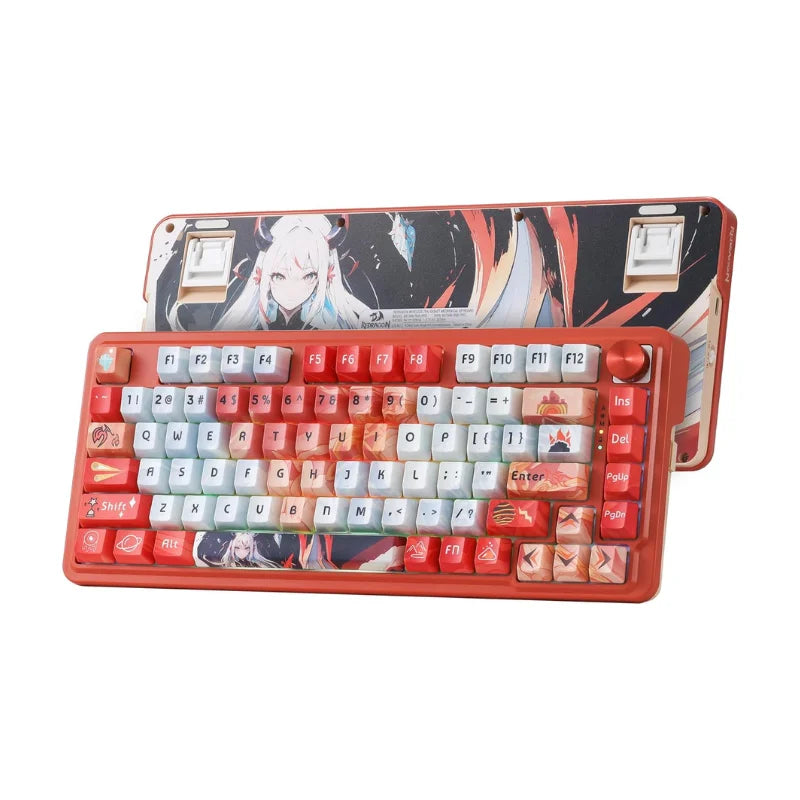 Redragon k673 pro se 81 teclas sem fio rgb 3 modos anime mecânico hot-swap soquete teclado para jogos, interruptor linear hi-fi personalizado