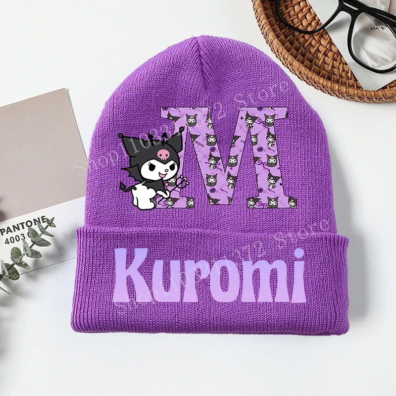Personalized Gothic Bunny Beanie - Custom Letter Kawaii Knit Cap