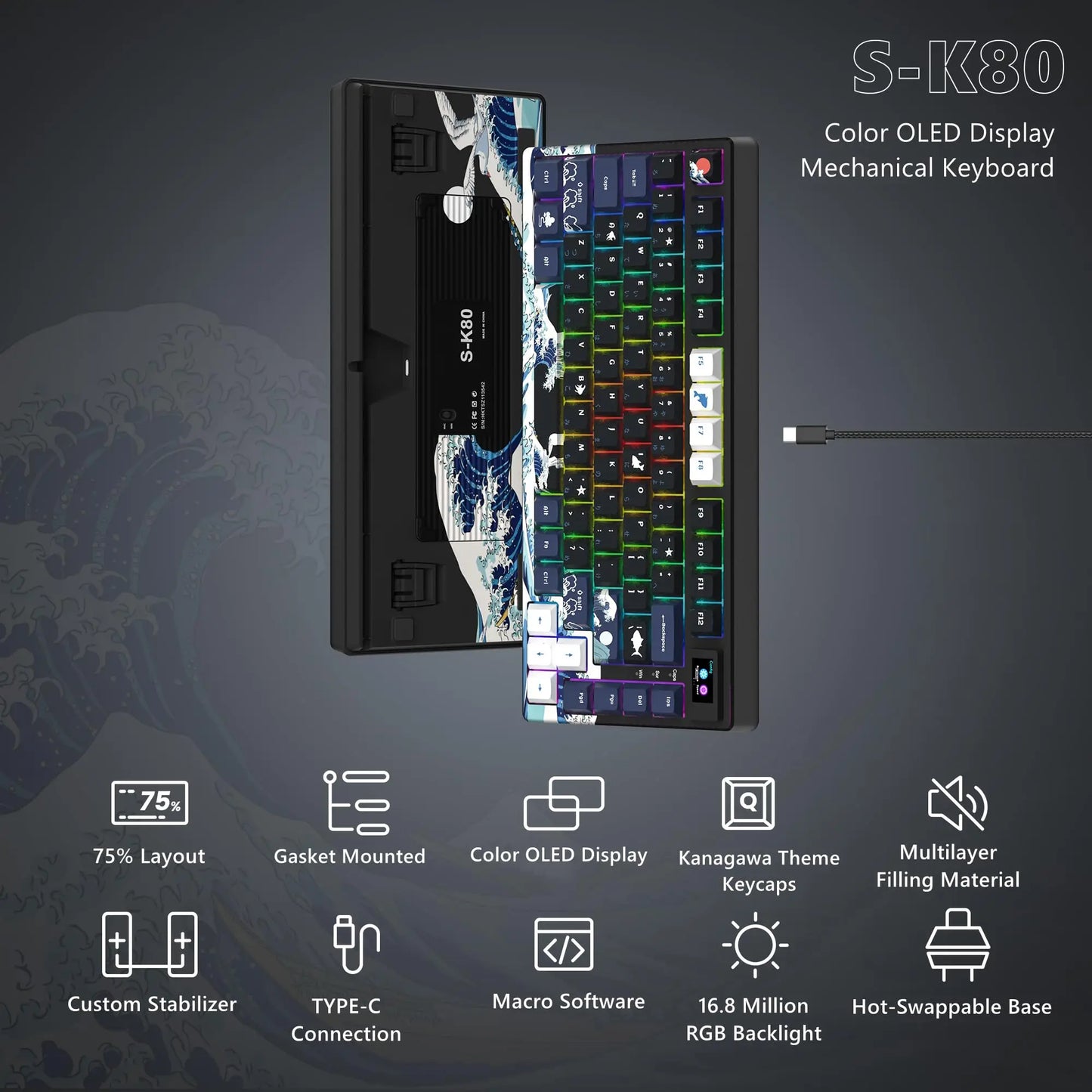 Womier S-K80 75% Mechanical Gaming Keyboard with OLED Display – Hot-Swap, RGB, Custom Gasket-Mount Design