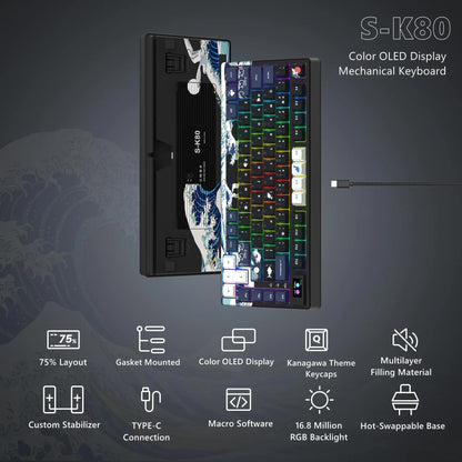 Womier S-K80 75% Mechanical Gaming Keyboard with OLED Display – Hot-Swap, RGB, Custom Gasket-Mount Design