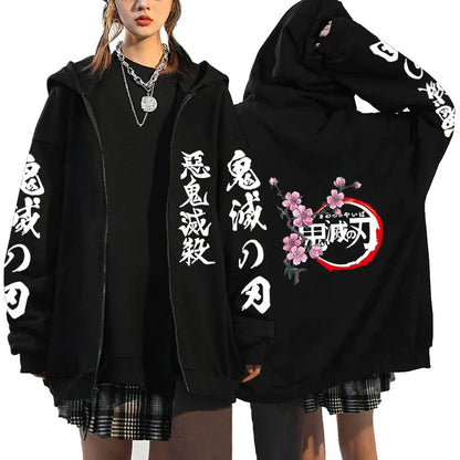 Oni Shadow Zip Hoodie – Japanese Dark Streetwear Oversized Jacket