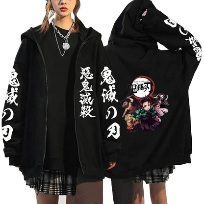 Oni Shadow Zip Hoodie – Japanese Dark Streetwear Oversized Jacket