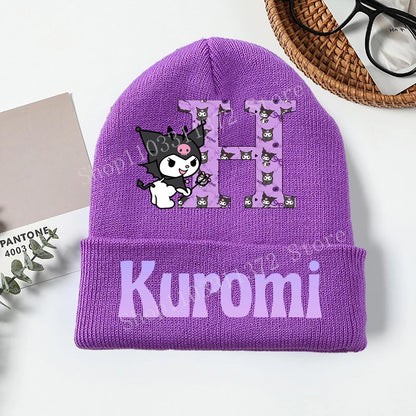 Personalized Gothic Bunny Beanie - Custom Letter Kawaii Knit Cap