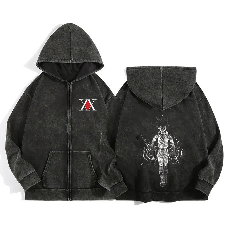 Unisex Gothic Anime-Inspired Zip Hoodie – Harajuku Streetwear with Luminous Spirit Graphic