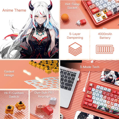 Redragon k673 pro se 81 teclas sem fio rgb 3 modos anime mecânico hot-swap soquete teclado para jogos, interruptor linear hi-fi personalizado