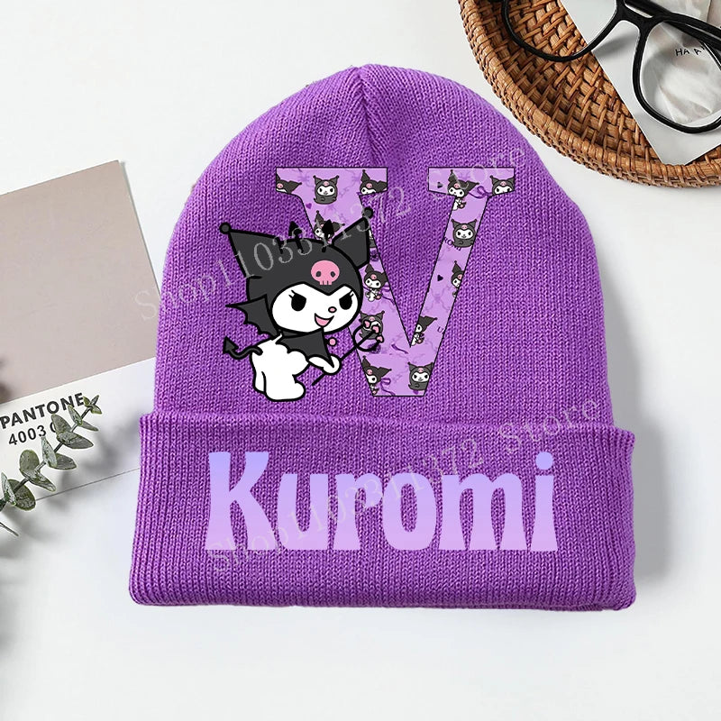 Personalized Gothic Bunny Beanie - Custom Letter Kawaii Knit Cap