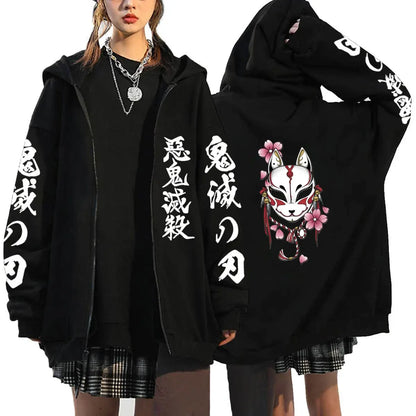 Oni Shadow Zip Hoodie – Japanese Dark Streetwear Oversized Jacket