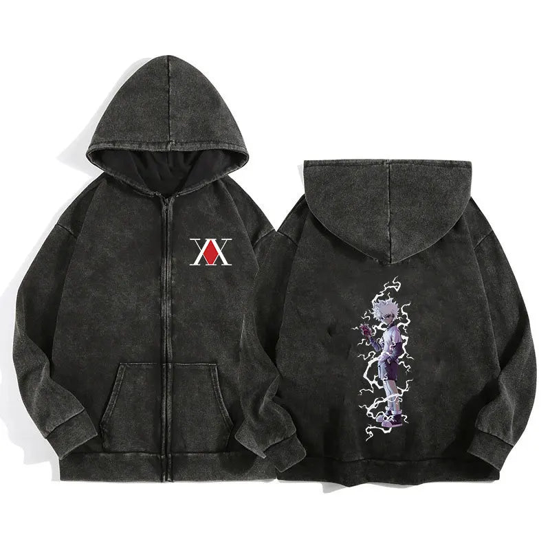 Unisex Gothic Anime-Inspired Zip Hoodie – Harajuku Streetwear with Luminous Spirit Graphic