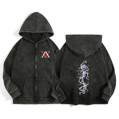 Unisex Gothic Anime-Inspired Zip Hoodie – Harajuku Streetwear with Luminous Spirit Graphic