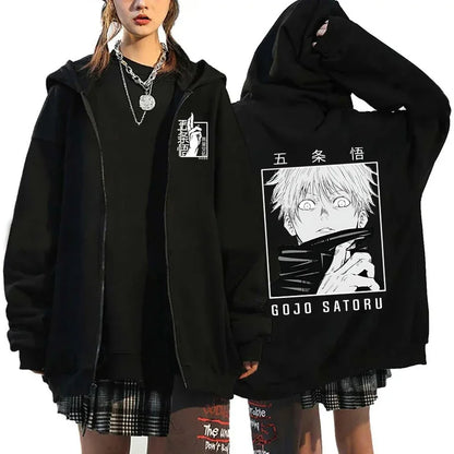 Unisex Anime-Inspired Zip Hoodie – Dark Streetwear with Energetic Eyes Graphic, Autumn/Winter Edition