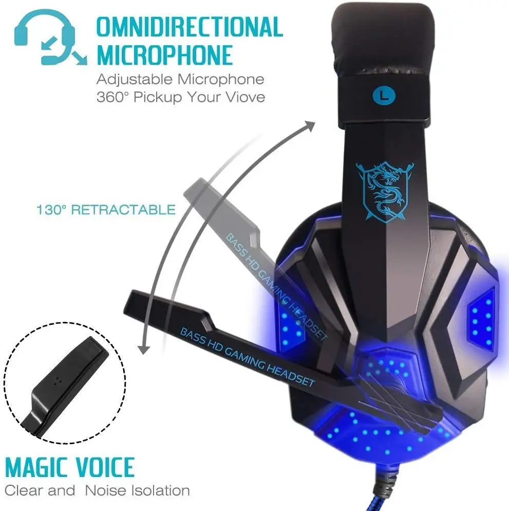 Nouveau casque de jeu filaire professionnel avec Microphone lumière LED pour ordinateur PS4 PS5 Xbox basse stéréo PC casque de jeu cadeaux