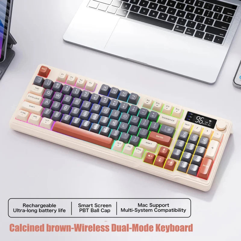 M96 Bluetooth Keyboard Wireless FREEWOLF Screen Gaming Keyboard,Electronic Screen, Multi-Device Connection,Ergonomics Gaming - Aruen Store